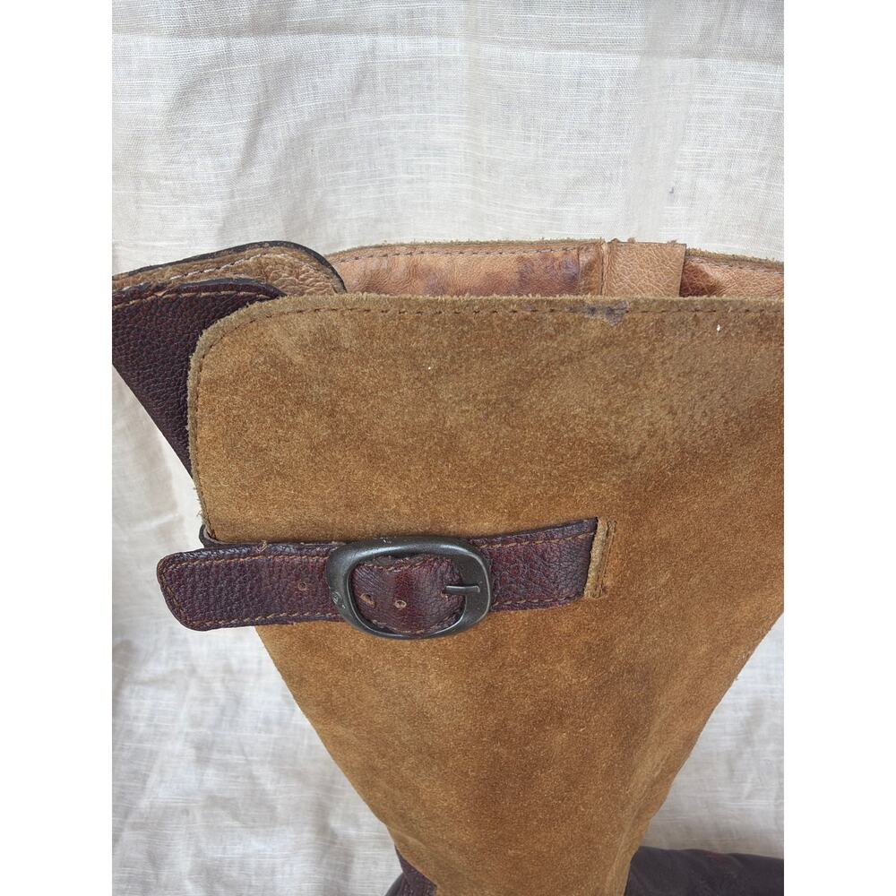 Born Boots 8.5 Brown Leather Suede Two Tone Riding Buckle Equestrian Crown Boret - Picture 2 of 9